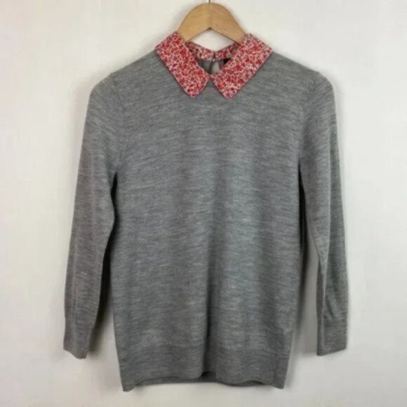 J.Crew x Liberty S Tippi Sweater Camomille Print Collar Gray Red White - Picture 3 of 15